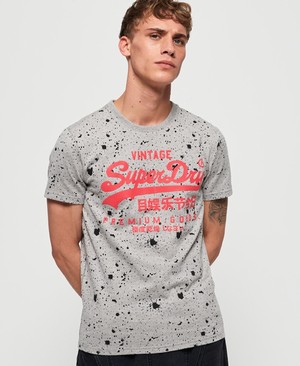 Superdry Premium Goods Paint Splatter Férfi Pólók Szürke | CVHGS4865